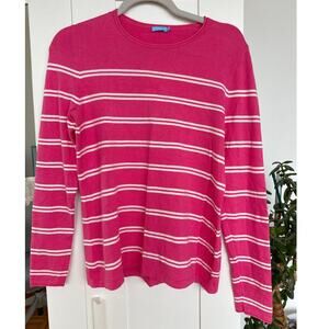 J. McLaughlin Women's Lightweight Crewneck Sweater Pink/White Striped,Size M,EUC